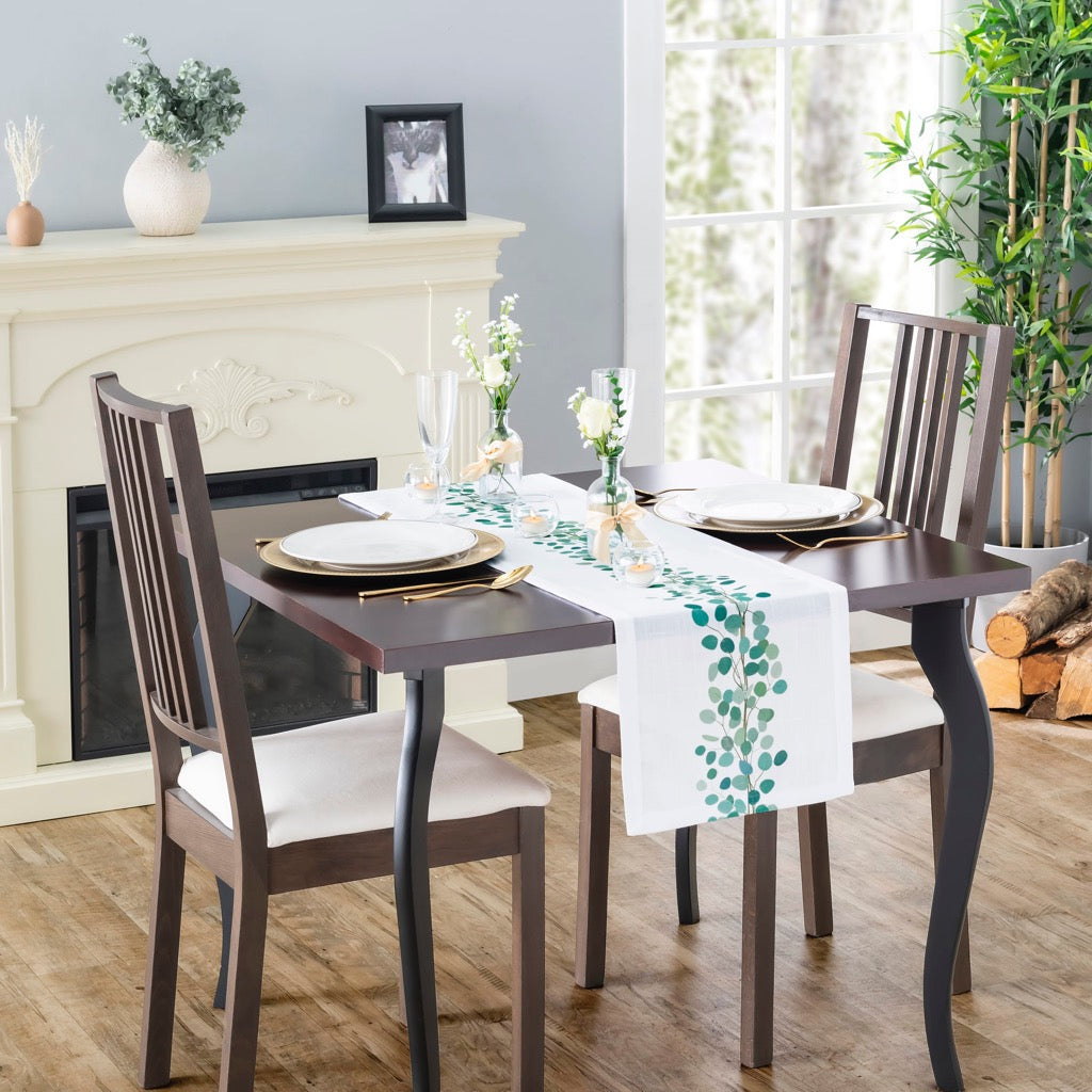Eucalyptus Leaves Print Table Runner | White