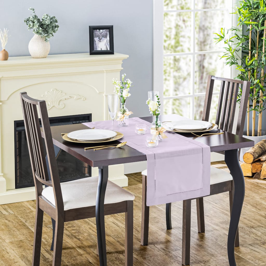 Rustic Farmhouse Hemstitch Table Runner | Lilac Purple