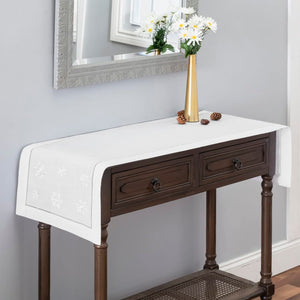 Snowflake Embroidered Hemstitch Table Runner | White