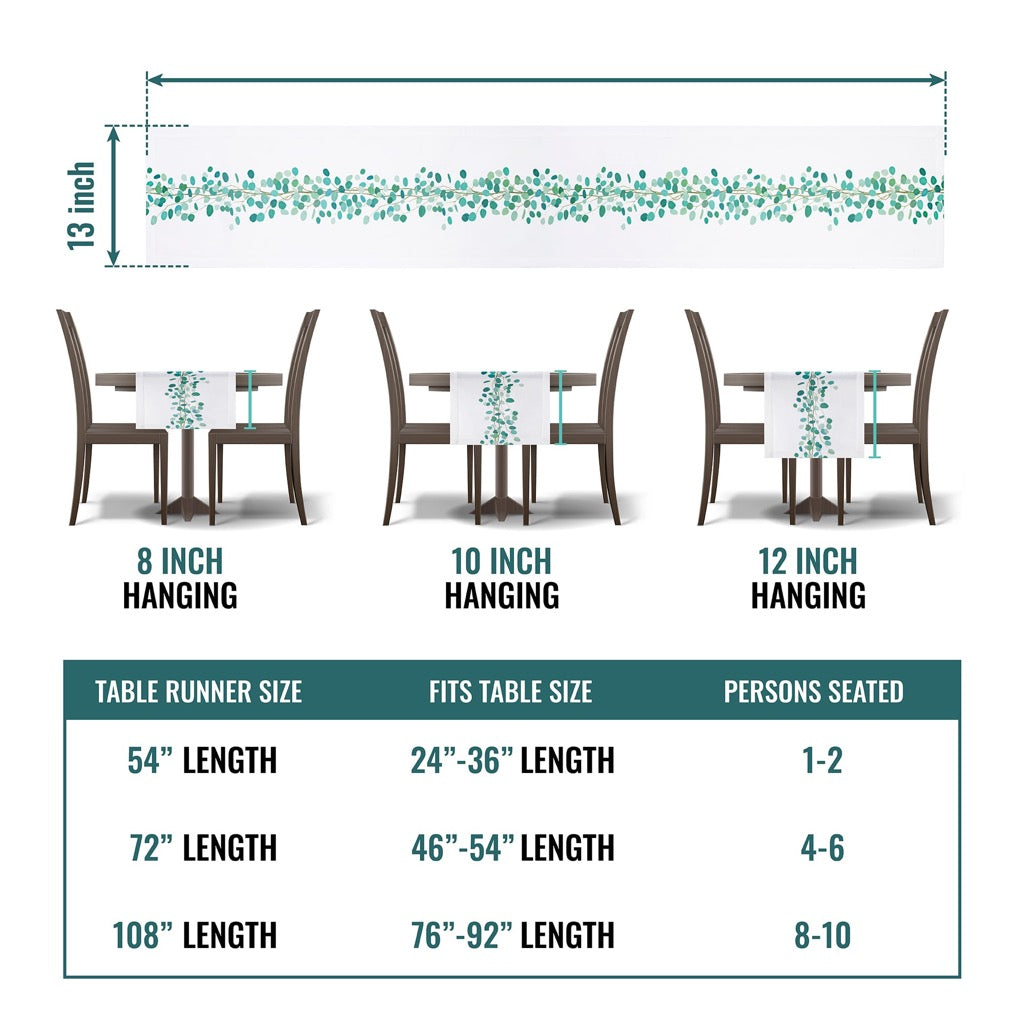 Eucalyptus Leaves Print Table Runner | White