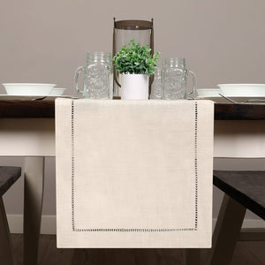 Rustic Farmhouse Hemstitch Table Runner | Natural Beige