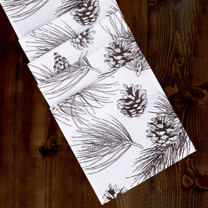 Pine Cone Branch Print Table Runner | Dark Brown, White