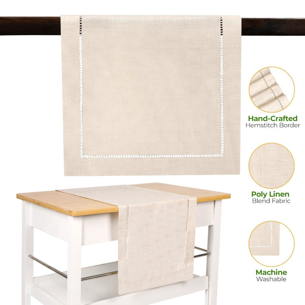Rustic Farmhouse Hemstitch Table Runner | Natural Beige - Brio Trends