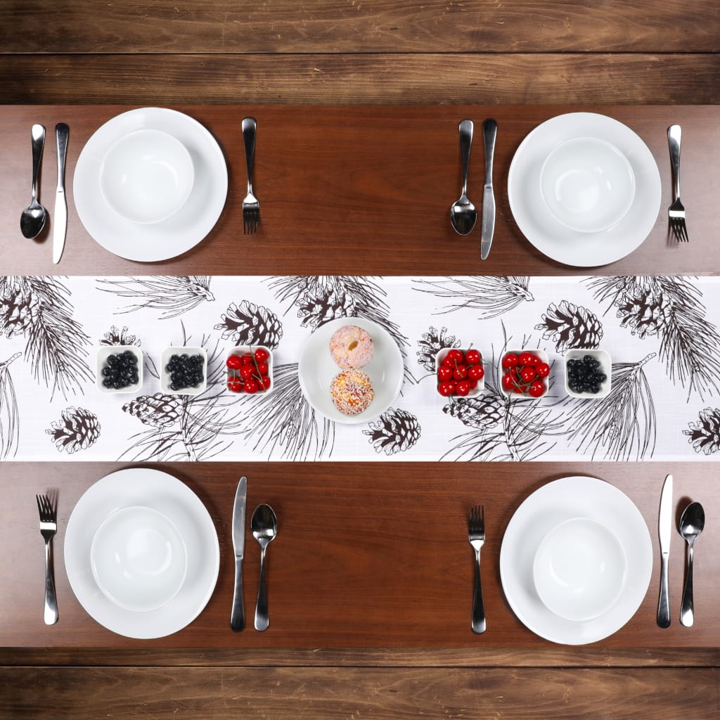 Pine Cone Branch Print Table Runner | Dark Brown, White