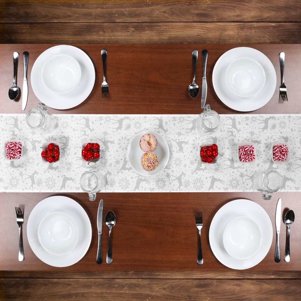 Reindeer Snowflake Print Table Runner | Silver, White