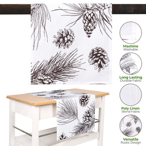 Pine Cone Branch Print Table Runner | Dark Brown, White
