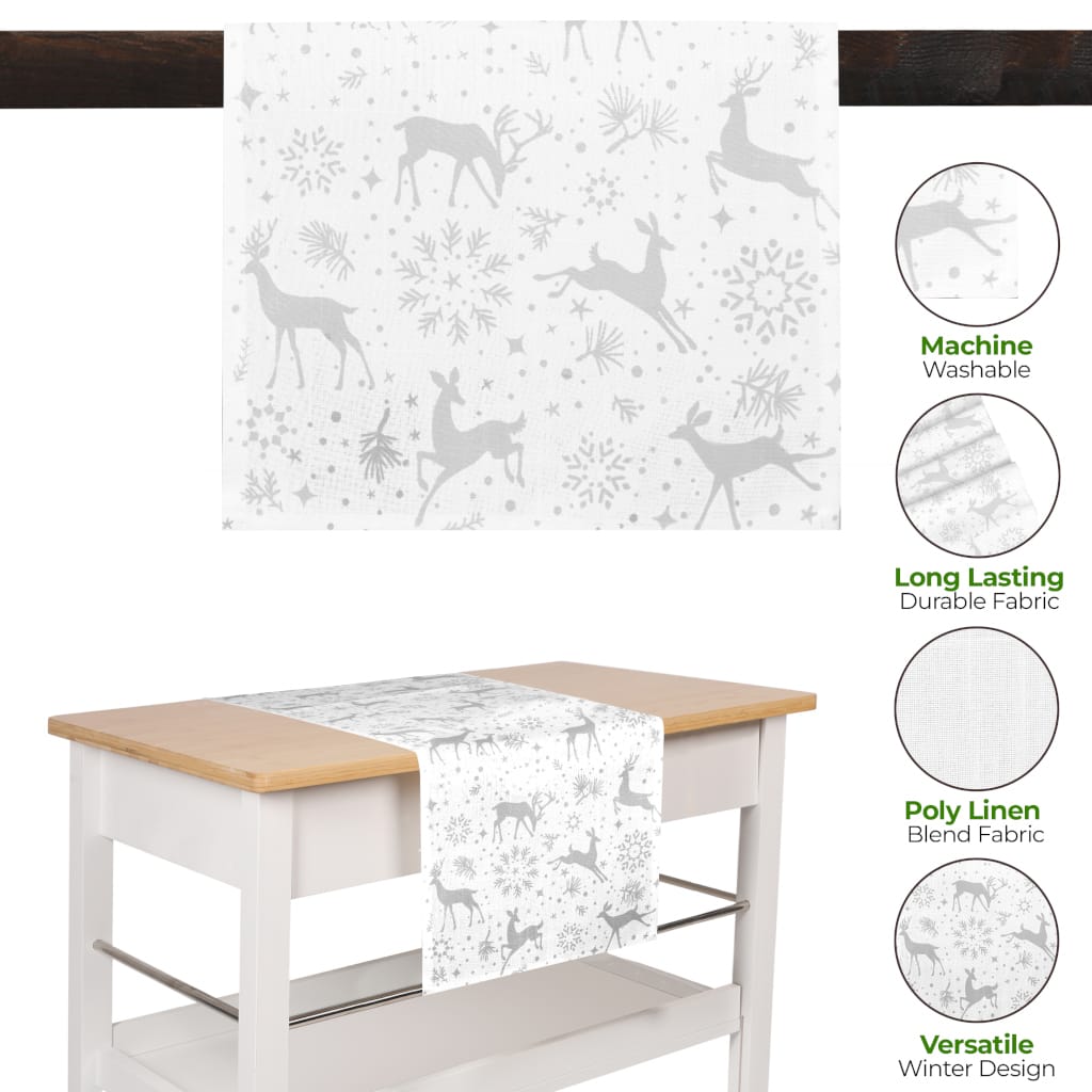 Reindeer Snowflake Print Table Runner | Silver, White