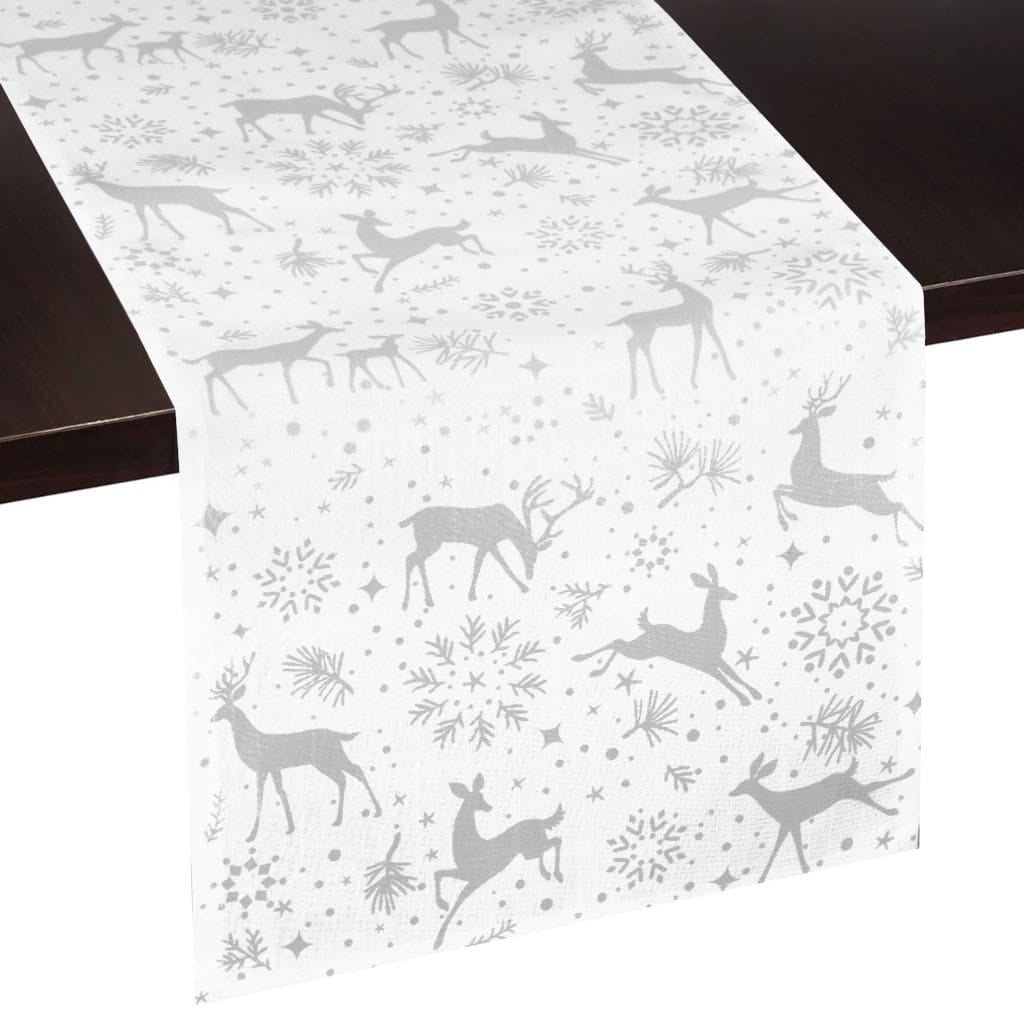 Reindeer Snowflake Print Table Runner | Silver, White