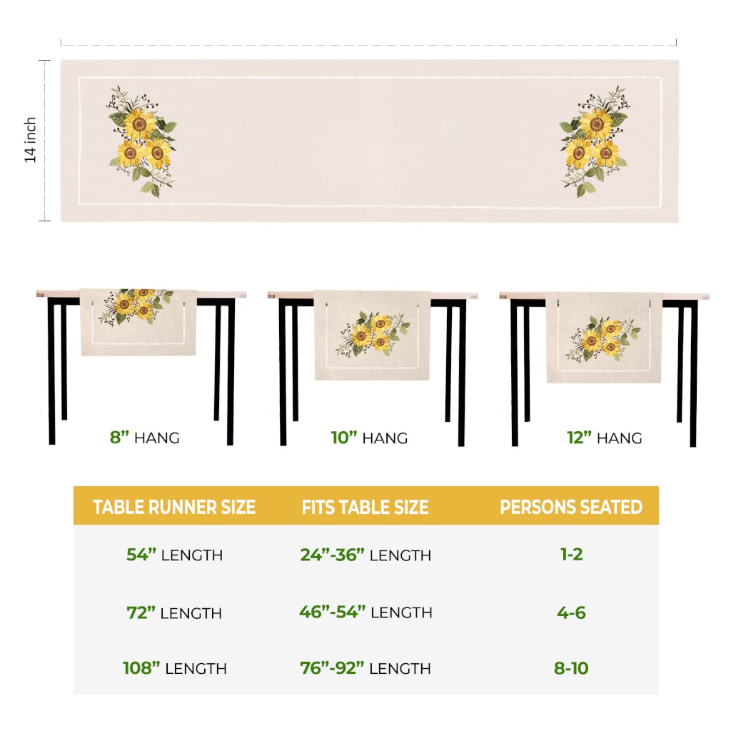 Sunflower Embroidered Hemstitch Table Runner | Natural Beige