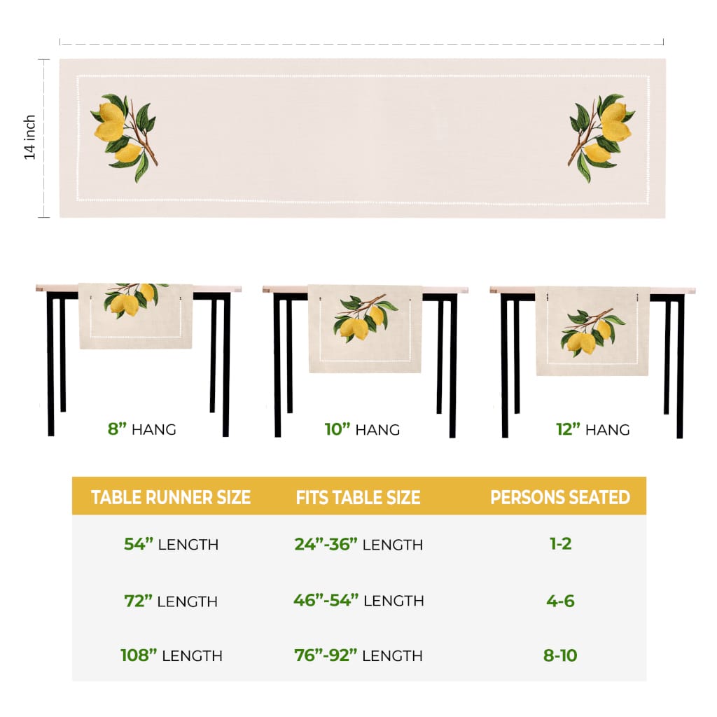 Lemon Branch Embroidered Hemstitch Table Runner | Natural Beige