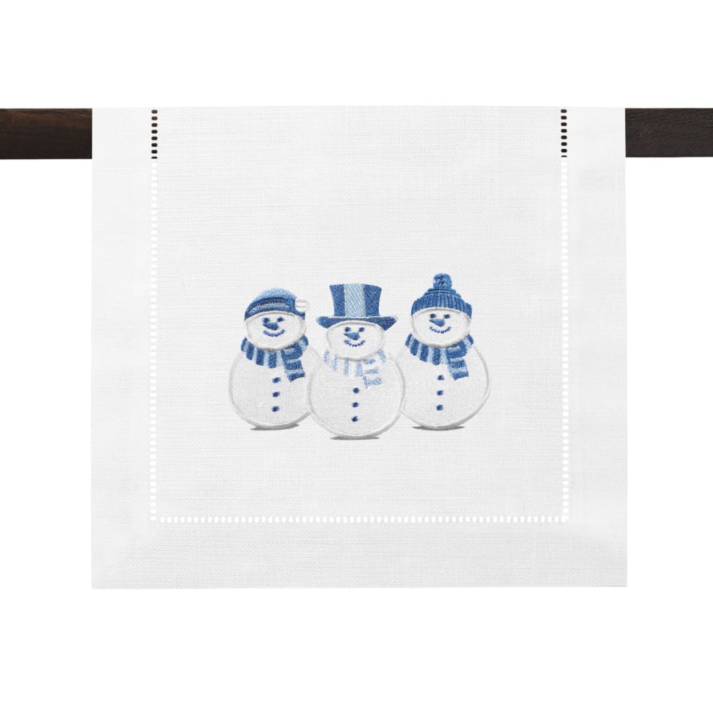 Snowman Embroidered Hemstitch Table Runner | White