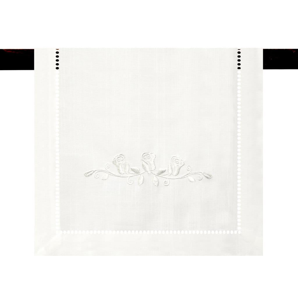 Rose Embroidered Hemstitch Table Runner | Off White