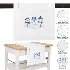 Snowman Embroidered Hemstitch Table Runner | White