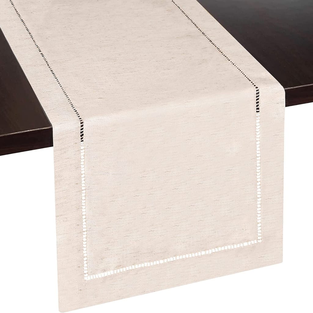 Rustic Farmhouse Hemstitch Table Runner | Natural Beige