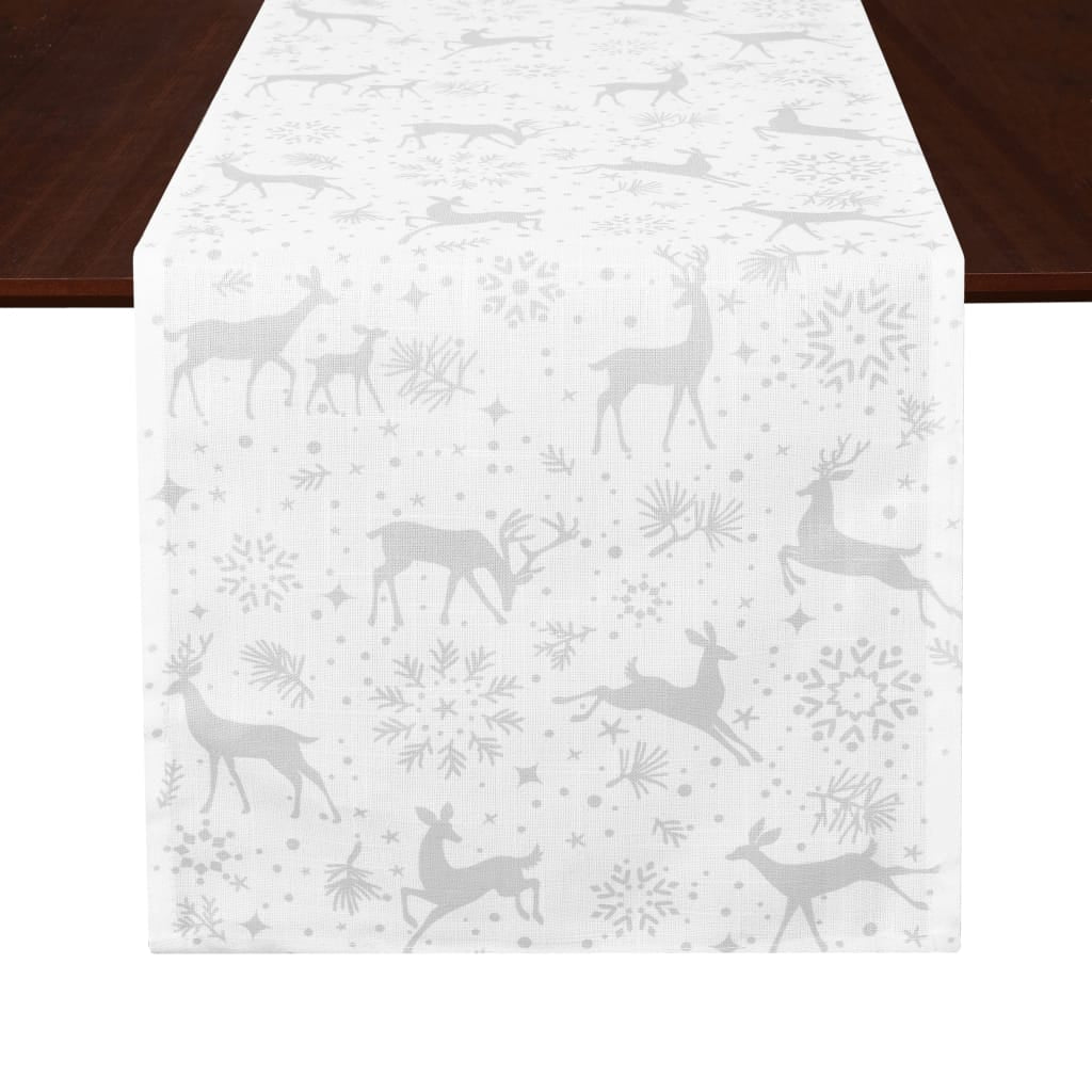 Reindeer Snowflake Print Table Runner | Silver, White