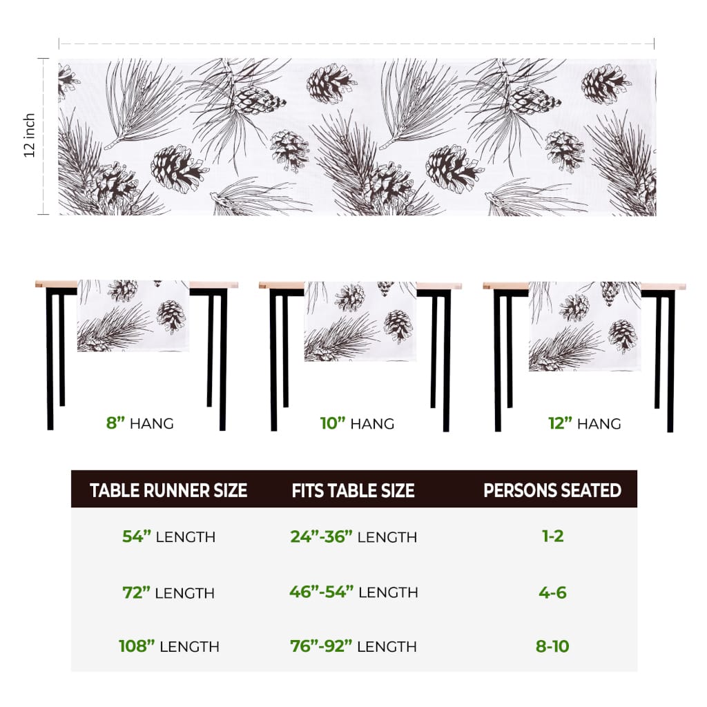 Pine Cone Branch Print Table Runner | Dark Brown, White