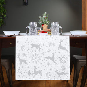 Reindeer Snowflake Print Table Runner | Silver, White